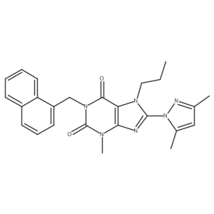 8-(3,5-dimethyl-1H-pyrazol-1-yl)-3-methyl-1-(naphthalen-1-ylmethyl)-7-propyl-1H-purine-2,6(3H,7H)-dione Structure