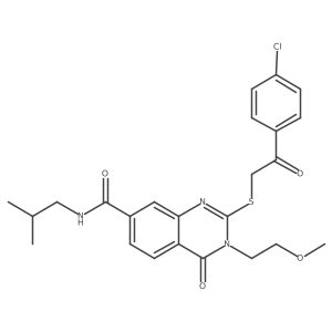 2-((2-(4-chlorophenyl)-2-oxoethyl)thio)-N-isobutyl-3-(2-methoxyethyl)-4-oxo-3,4-dihydroquinazoline-7-carboxamide结构式
