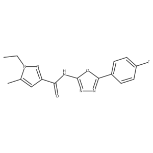 1-ethyl-N-[5-(4-fluorophenyl)-1,3,4-oxadiazol-2-yl]-5-methyl-1H-pyrazole-3-carboxamide结构式