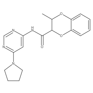 3-methyl-N-(6-(pyrrolidin-1-yl)pyrimidin-4-yl)-2,3-dihydrobenzo[b][1,4]dioxine-2-carboxamide结构式