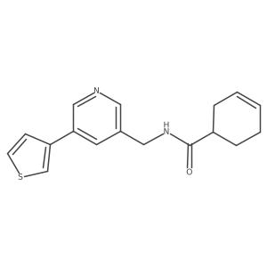 N-((5-(thiophen-3-yl)pyridin-3-yl)methyl)cyclohex-3-enecarboxamide结构式