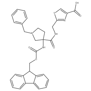 2-({[1-benzyl-3-({[(9H-fluoren-9-yl)methoxy]carbonyl}amino)pyrrolidin-3-yl]formamido}methyl)-1,3-thiazole-4-carboxylic acid结构式