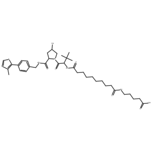 5-[[10-[[(1S)-1-[(2S,4R)-4-hydroxy-2-[[4-(4-methylthiazol-5-yl)phenyl]methylcarbamoyl]pyrrolidine-1-carbonyl]-2,2-dimethyl-propyl]amino]-10-oxo-decanoyl]amino]pentanoic acid结构式