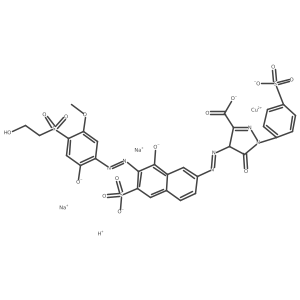 Copper(2+) hydrogen sodium 4-((7-((4-((2-hydroxyethyl)sulfonyl)-5-methoxy-2-oxidophenyl)diazenyl)-8-oxido-6-sulfonatonaphthalen-2-yl)diazenyl)-5-oxo-1-(4-sulfonatophenyl)-4,5-dihydro-1H-pyrazole-3-carboxylate (1:1:2:1) Structure
