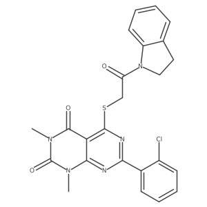 7-(2-chlorophenyl)-5-((2-(indolin-1-yl)-2-oxoethyl)thio)-1,3-dimethylpyrimido[4,5-d]pyrimidine-2,4(1H,3H)-dione Structure