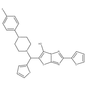 5-((4-(4-Fluorophenyl)piperazin-1-yl)(thiophen-2-yl)methyl)-2-(furan-2-yl)thiazolo[3,2-b][1,2,4]triazol-6-ol结构式
