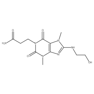 3-(8-((2-hydroxyethyl)amino)-3,7-dimethyl-2,6-dioxo-2,3,6,7-tetrahydro-1H-purin-1-yl)propanamide结构式
