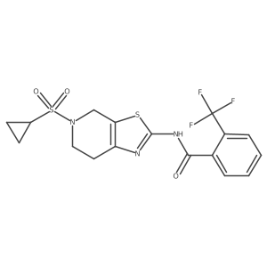 N-(5-(cyclopropylsulfonyl)-4,5,6,7-tetrahydrothiazolo[5,4-c]pyridin-2-yl)-2-(trifluoromethyl)benzamide结构式