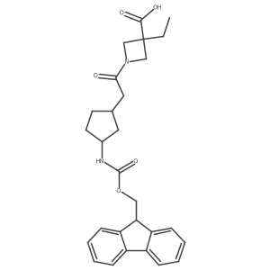 rac-3-ethyl-1-{2-[(1R,3S)-3-({[(9H-fluoren-9-yl)methoxy]carbonyl}amino)cyclopentyl]acetyl}azetidine-3-carboxylic acid结构式