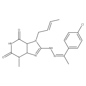 7-[(E)-but-2-enyl]-8-[(2E)-2-[1-(4-chlorophenyl)ethylidene]hydrazinyl]-3-methyl-4,5-dihydropurine-2,6-dione结构式