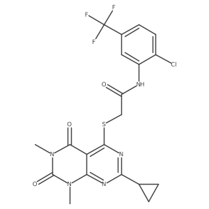 N-(2-chloro-5-(trifluoromethyl)phenyl)-2-((2-cyclopropyl-6,8-dimethyl-5,7-dioxo-5,6,7,8-tetrahydropyrimido[4,5-d]pyrimidin-4-yl)thio)acetamide Structure