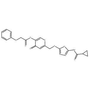 6-(((5-(cyclopropanecarboxamido)-1,3,4-thiadiazol-2-yl)thio)methyl)-4-oxo-4H-pyran-3-yl 2-phenoxyacetate结构式