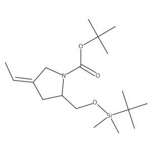 1,1-Dimethylethyl (2S,4E)-2-[[[(1,1-dimethylethyl)dimethylsilyl]oxy]methyl]-4-ethylidene-1-pyrrolidinecarboxylate结构式