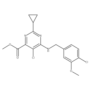 Methyl 5-chloro-6-[(4-chloro-3-methoxyphenyl)methylamino]-2-cyclopropylpyrimidine-4-carboxylate结构式