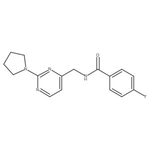 4-fluoro-N-((2-(pyrrolidin-1-yl)pyrimidin-4-yl)methyl)benzamide结构式