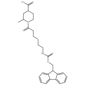 rac-(2R,4R)-1-{3-[2-({[(9H-fluoren-9-yl)methoxy]carbonyl}amino)ethoxy]propanoyl}-2-methylpiperidine-4-carboxylic acid Structure