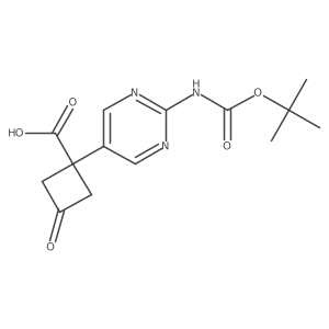 1-(2-{[(Tert-butoxy)carbonyl]amino}pyrimidin-5-yl)-3-oxocyclobutane-1-carboxylic acid结构式
