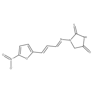 1-{(E)-[(2E)-3-(5-Nitrofuran-2-yl)prop-2-en-1-ylidene]amino}-2-sulfanylideneimidazolidin-4-one结构式