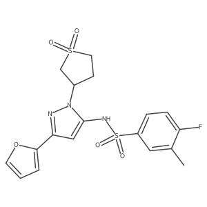 N-[1-(1,1-dioxo-1lambda6-thiolan-3-yl)-3-(furan-2-yl)-1H-pyrazol-5-yl]-4-fluoro-3-methylbenzene-1-sulfonamide结构式