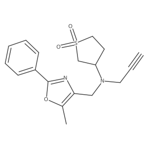 3-{[(5-Methyl-2-phenyl-1,3-oxazol-4-yl)methyl](prop-2-yn-1-yl)amino}-1lambda6-thiolane-1,1-dione Structure
