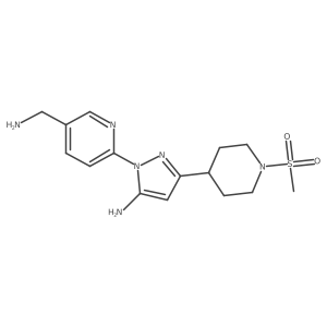2-[5-(aminomethyl)-2-pyridyl]-5-(1-methylsulfonyl-4-piperidyl)pyrazol-3-amine结构式