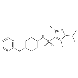 1-isopropyl-3,5-dimethyl-N-((1r,4r)-4-(pyrimidin-2-yloxy)cyclohexyl)-1H-pyrazole-4-sulfonamide结构式