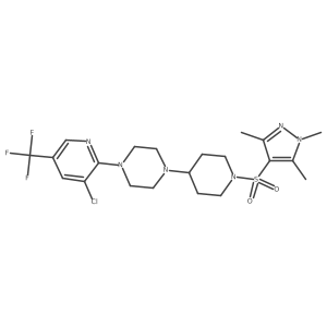 1-[3-chloro-5-(trifluoromethyl)pyridin-2-yl]-4-{1-[(1,3,5-trimethyl-1H-pyrazol-4-yl)sulfonyl]piperidin-4-yl}piperazine结构式