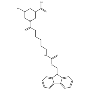 1-[6-({[(9H-fluoren-9-yl)methoxy]carbonyl}amino)hexanoyl]-5-hydroxypiperidine-3-carboxylic acid结构式