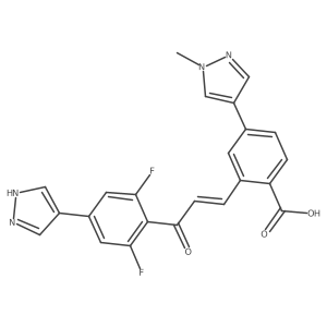 2-[(E)-3-[2,6-difluoro-4-(1H-pyrazol-4-yl)phenyl]-3-oxoprop-1-enyl]-4-(1-methylpyrazol-4-yl)benzoic acid Structure