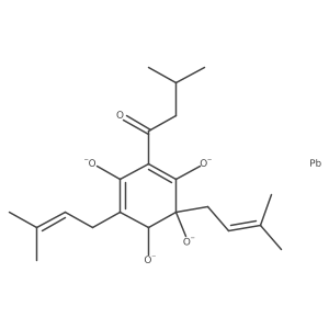 Lead(4+) 4-(3-methylbutanoyl)-2,6-bis(3-methyl-2-buten-1-yl)-3,5-cyclohexadiene-1,2,3,5-tetrakis(olate) Structure