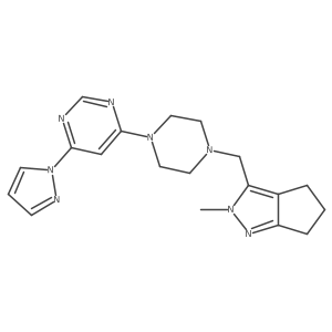 4-[4-({2-methyl-2H,4H,5H,6H-cyclopenta[c]pyrazol-3-yl}methyl)piperazin-1-yl]-6-(1H-pyrazol-1-yl)pyrimidine结构式