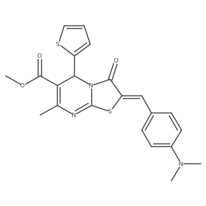 (E)-methyl 2-(4-(dimethylamino)benzylidene)-7-methyl-3-oxo-5-(thiophen-2-yl)-3,5-dihydro-2H-thiazolo[3,2-a]pyrimidine-6-carboxylate Structure