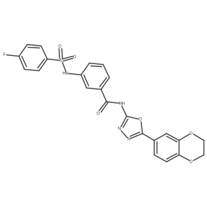 N-(5-(2,3-dihydrobenzo[b][1,4]dioxin-6-yl)-1,3,4-oxadiazol-2-yl)-3-(4-fluorophenylsulfonamido)benzamide结构式