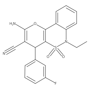 2-Amino-6-ethyl-4-(3-fluorophenyl)-4,6-dihydropyrano[3,2-c][2,1]benzothiazine-3-carbonitrile 5,5-dioxide Structure