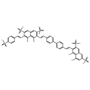 4-Amino-3-((4'-((8-amino-1-hydroxy-3,6-disulpho-2-naphthyl)azo)(1,1'-biphenyl)-4-yl)azo)-5-hydroxy-6-((4-sulphophenyl)azo)naphthalene-2,7-disulphonic acid结构式