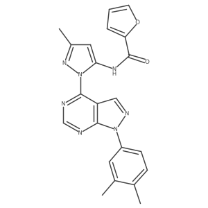 N-(1-(1-(3,4-dimethylphenyl)-1H-pyrazolo[3,4-d]pyrimidin-4-yl)-3-methyl-1H-pyrazol-5-yl)furan-2-carboxamide结构式