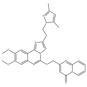 2-[({2-[2-(3,5-dimethyl-1H-pyrazol-1-yl)ethyl]-8,9-dimethoxy-[1,2,4]triazolo[1,5-c]quinazolin-5-yl}sulfanyl)methyl]-4H-pyrido[1,2-a]pyrimidin-4-one Structure