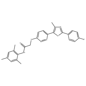 2-((6-(2-(4-fluorophenyl)-4-methylthiazol-5-yl)pyridazin-3-yl)thio)-N-mesitylacetamide结构式