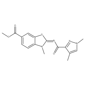 (E)-methyl 2-((1,4-dimethyl-1H-pyrazole-3-carbonyl)imino)-3-methyl-2,3-dihydrobenzo[d]thiazole-6-carboxylate结构式
