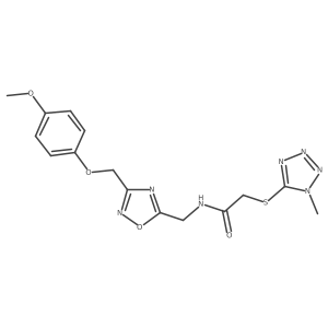 N-((3-((4-methoxyphenoxy)methyl)-1,2,4-oxadiazol-5-yl)methyl)-2-((1-methyl-1H-tetrazol-5-yl)thio)acetamide结构式