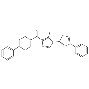 (5-methyl-1-(4-phenylthiazol-2-yl)-1H-1,2,3-triazol-4-yl)(4-(pyrimidin-2-yl)piperazin-1-yl)methanone结构式