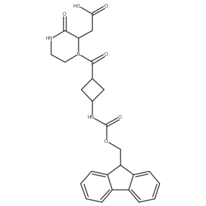 2-{1-[3-({[(9H-fluoren-9-yl)methoxy]carbonyl}amino)cyclobutanecarbonyl]-3-oxopiperazin-2-yl}acetic acid结构式