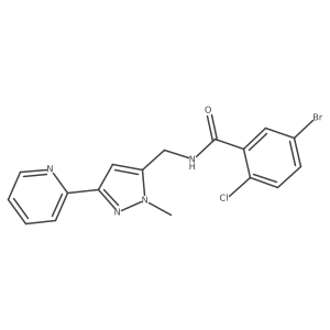 5-bromo-2-chloro-N-{[1-methyl-3-(pyridin-2-yl)-1H-pyrazol-5-yl]methyl}benzamide Structure