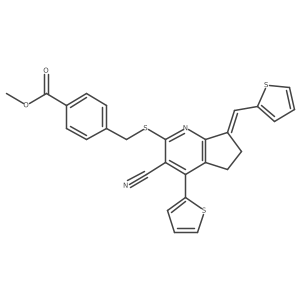 (Z)-methyl 4-(((3-cyano-4-(thiophen-2-yl)-7-(thiophen-2-ylmethylene)-6,7-dihydro-5H-cyclopenta[b]pyridin-2-yl)thio)methyl)benzoate结构式