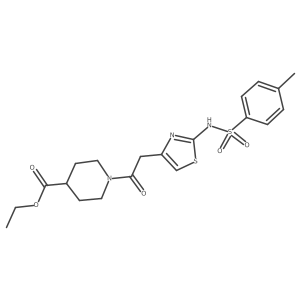 Ethyl 1-(2-(2-(4-methylphenylsulfonamido)thiazol-4-yl)acetyl)piperidine-4-carboxylate结构式