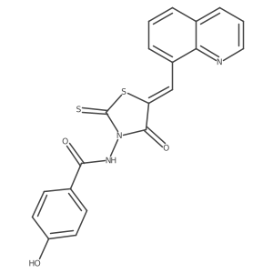 4-hydroxy-N-[(5Z)-4-oxo-5-(quinolin-8-ylmethylidene)-2-thioxo-1,3-thiazolidin-3-yl]benzamide结构式