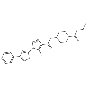 ethyl 4-(5-methyl-1-(4-phenylthiazol-2-yl)-1H-1,2,3-triazole-4-carboxamido)piperidine-1-carboxylate结构式