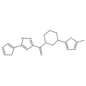 (3-(5-methyl-1,3,4-thiadiazol-2-yl)piperidin-1-yl)(3-(thiophen-2-yl)-1H-pyrazol-5-yl)methanone结构式