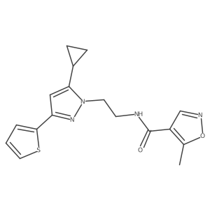 N-(2-(5-cyclopropyl-3-(thiophen-2-yl)-1H-pyrazol-1-yl)ethyl)-5-methylisoxazole-4-carboxamide结构式