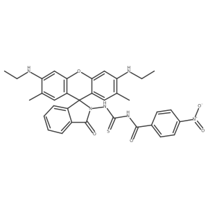 N-((3',6'-Bis(ethylamino)-2',7'-dimethyl-3-oxospiro[isoindoline-1,9'-xanthen]-2-yl)carbamothioyl)-4-nitrobenzamide结构式